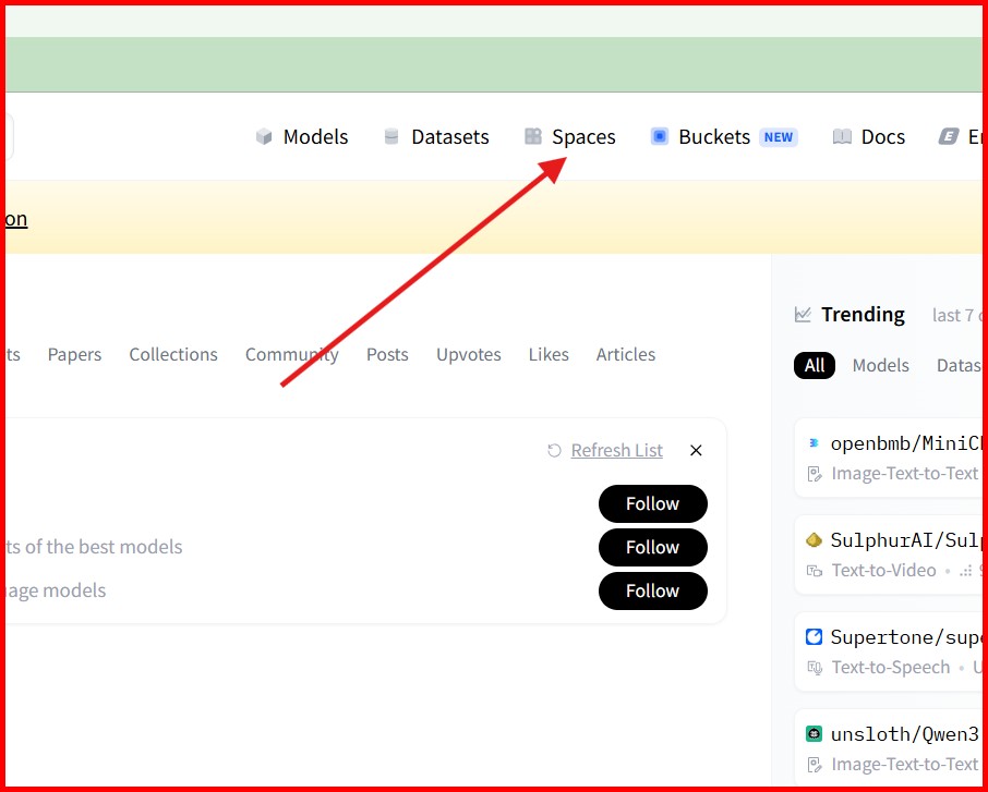 Picture showing the Spaces menu in Spaces  web portal